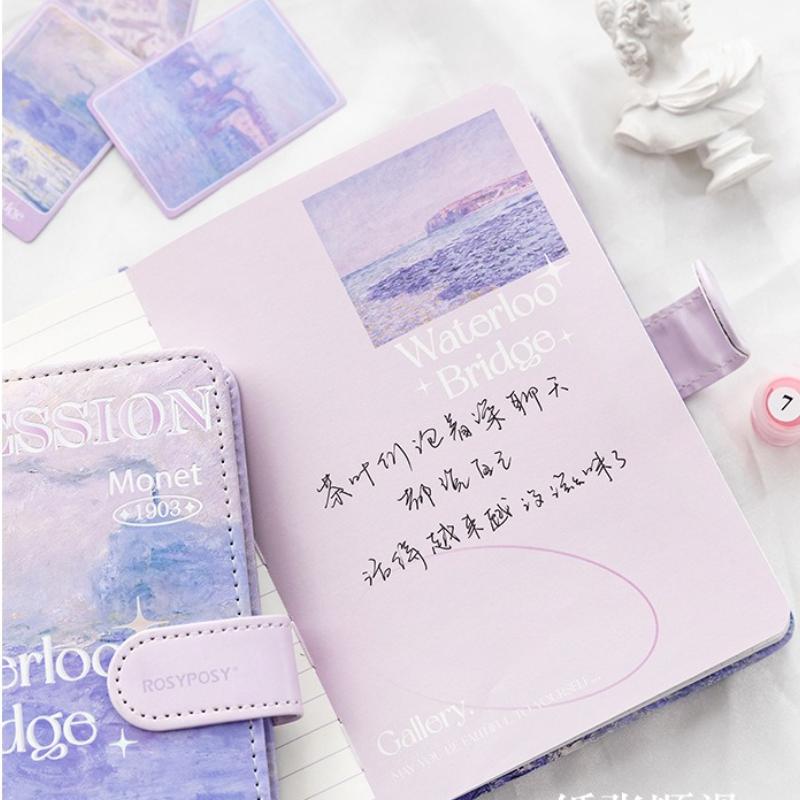 18x13cm Art Museum Series Magnetic Buckle Notepad Oil Painting Three-dimensional Title Page Leather Diary Handbook
