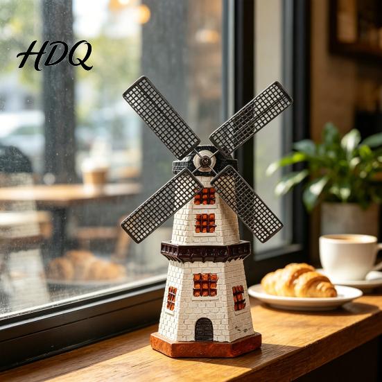 Country Style Desktop Decor Dutch Windmill Ornaments Mini Vintage Holland Statue Resin Artwork Durable Classic Model Rustic Ornament for