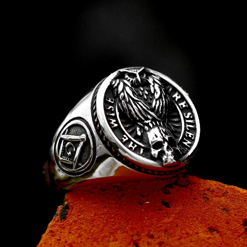 BEIER Updated Classic Masonic 316l Stainless Steel Signet Ring Skull Eagle Ring Punk Biker Jewelry For Men