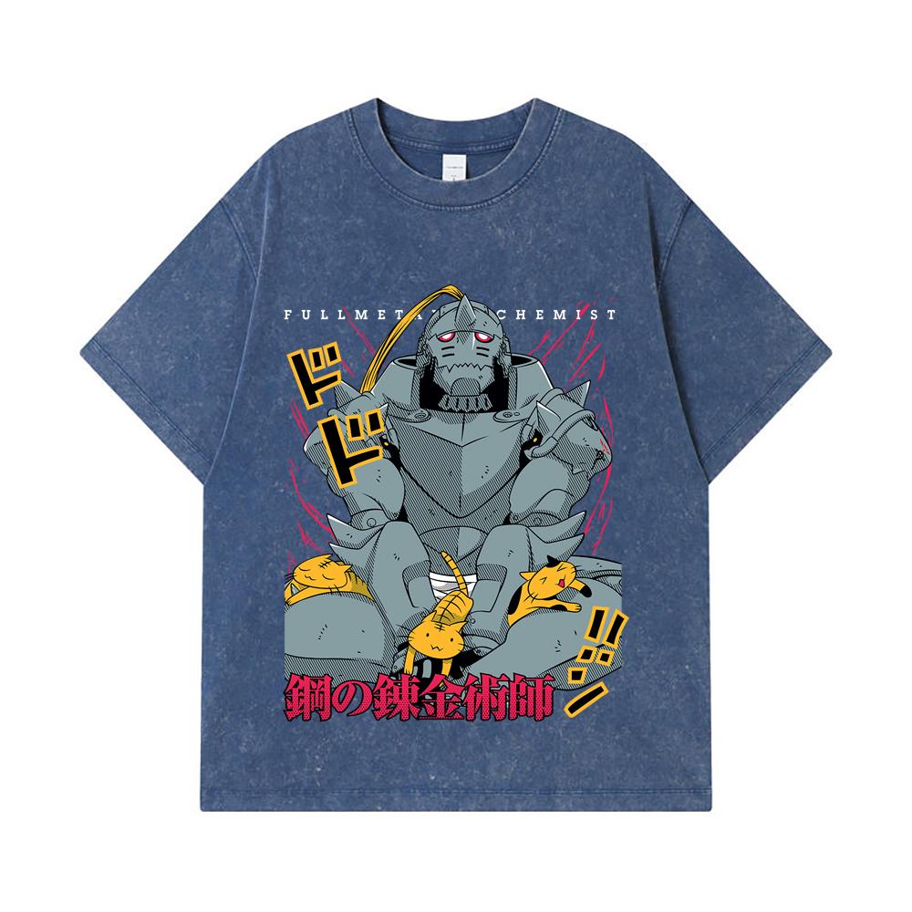 

275 GSM Washed T-shirts 100% Cotton Fullmetal Alchemist V4 Alphonse Print Unisex Heavy Cotton T Shirt 2XL королівський синій колір