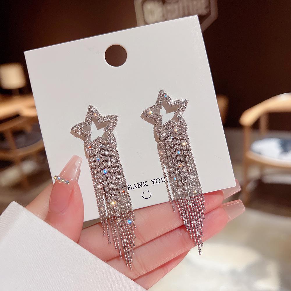 925 Silver Needle Tassel Pearl Earrings: High-End Celebrity Design for Women