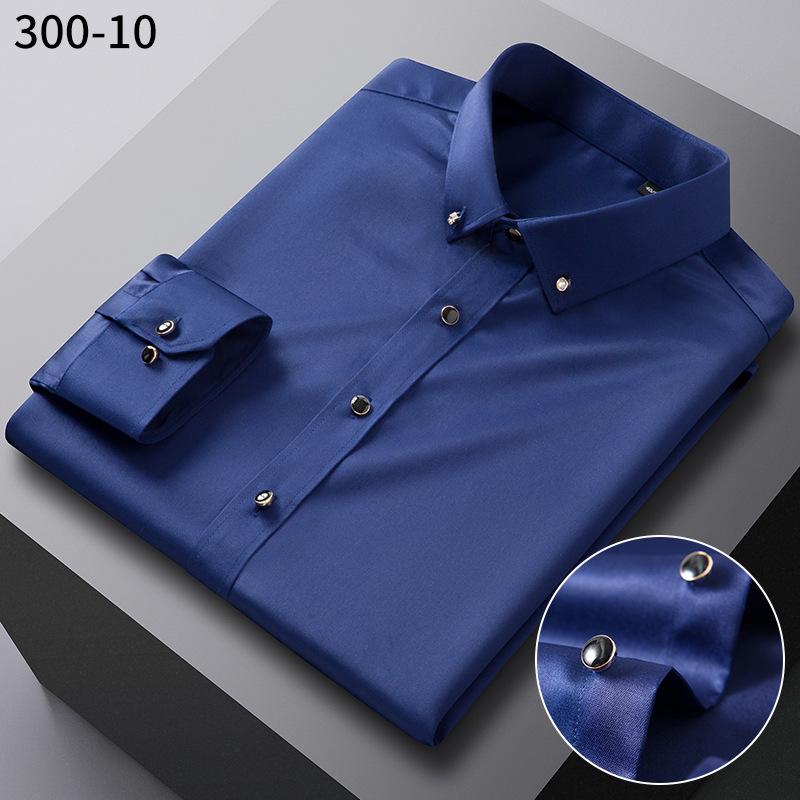 Trendy Iron-Free Slim Fit Mulberry Silk Shirt with Rhinestone Buttons and Turn-Down Collar