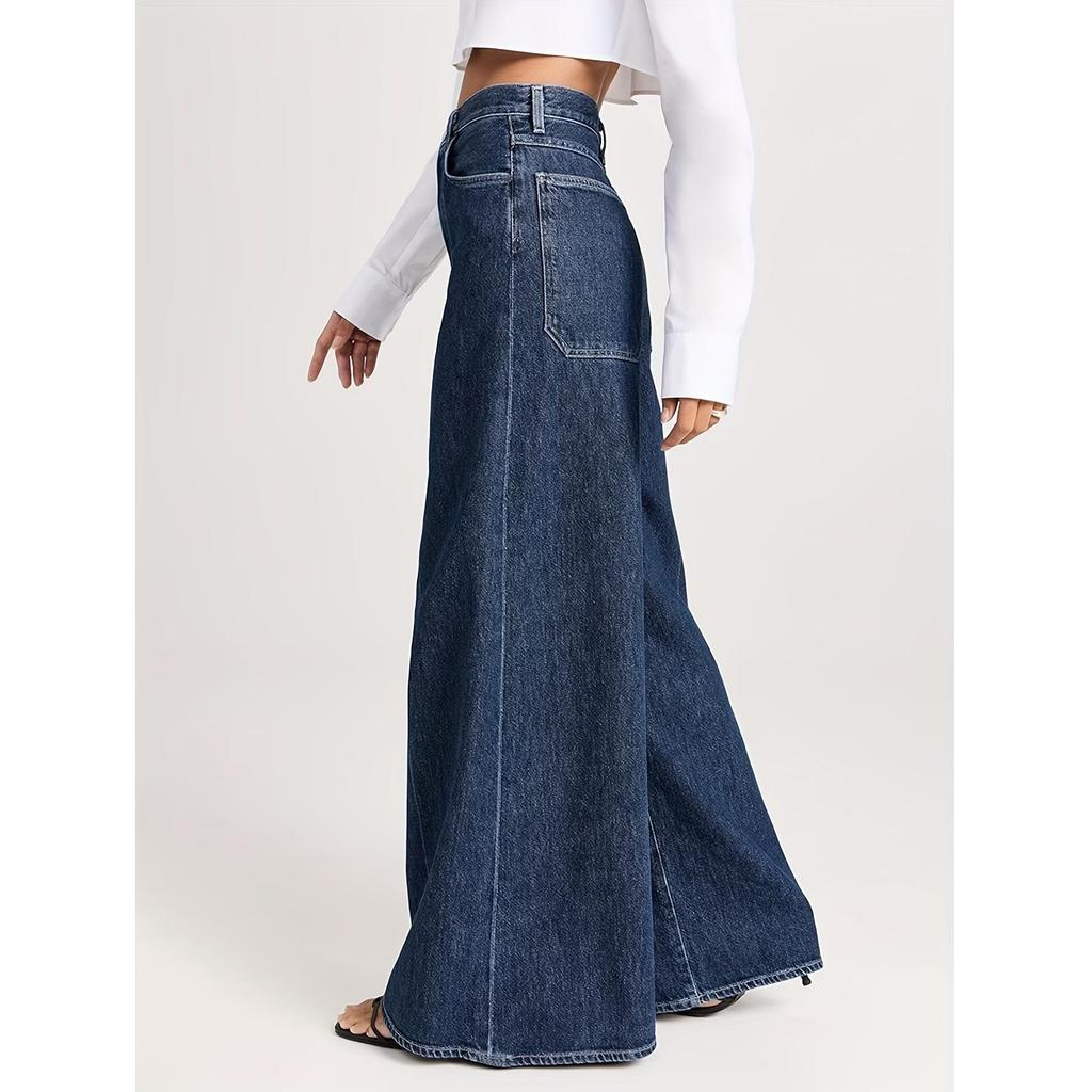 Women's Plus Size Wide Leg Loose Washed Denim Jeans