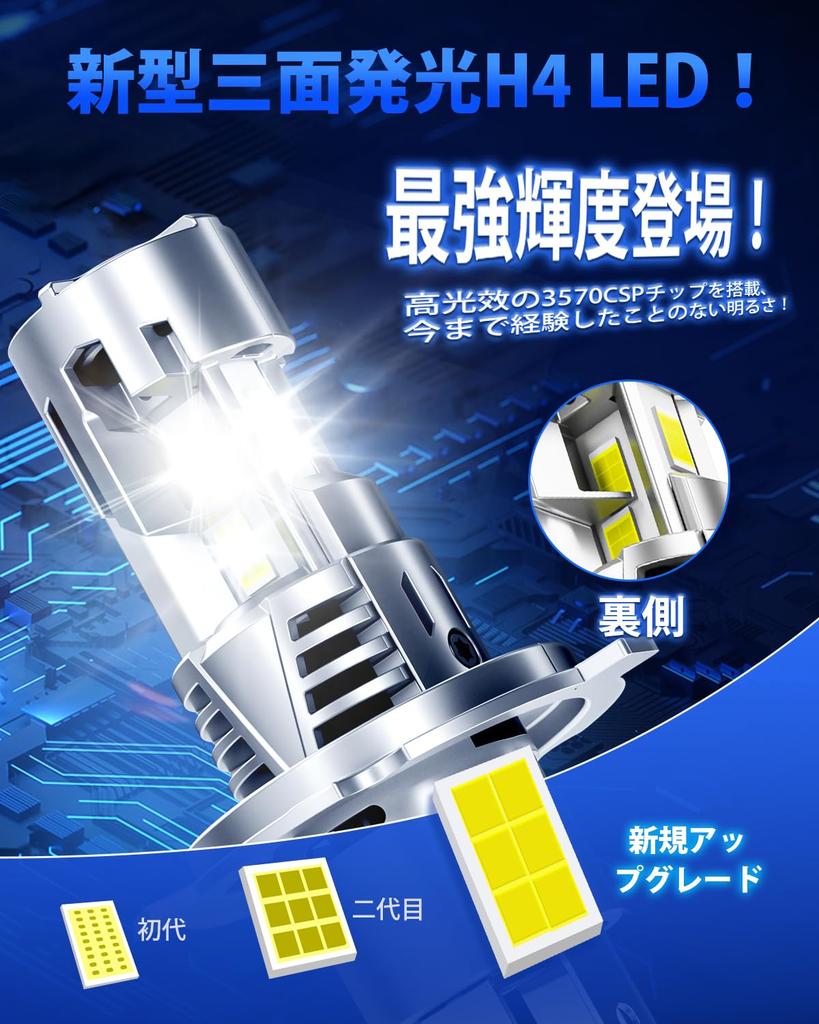 First SUPAREE H4 LED Vehicle Inspection Two Cooling Super 12V 6500K LED Halogen Long IP68 Set of 2 "Industry's Three-Sided Illumination" Headlights,