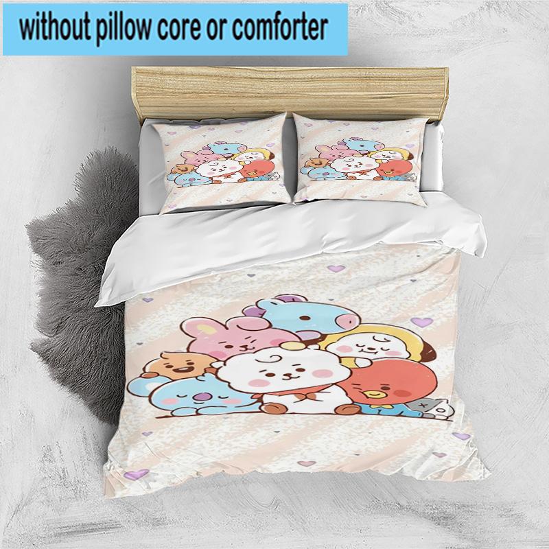 3PCS K-pop Cartoon Friends 3pcs Bedding,Including 3PCS Duvet Cover And 2pcs Pillowcases Perfect for Christmas,Ideal for Bedroom, Dormitory