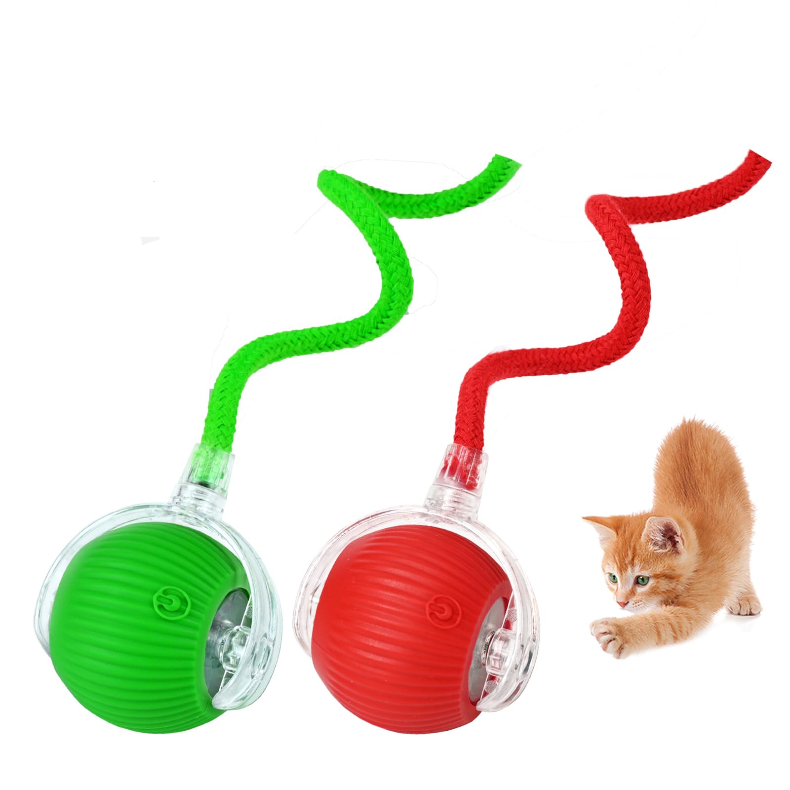 

Bateruni Cat Ball Automatic Moving Electric Cat USB Three Operation Pet Electric Ball for Small and Medium Green and Set of 2 Toy, Rotating, Light-Up,