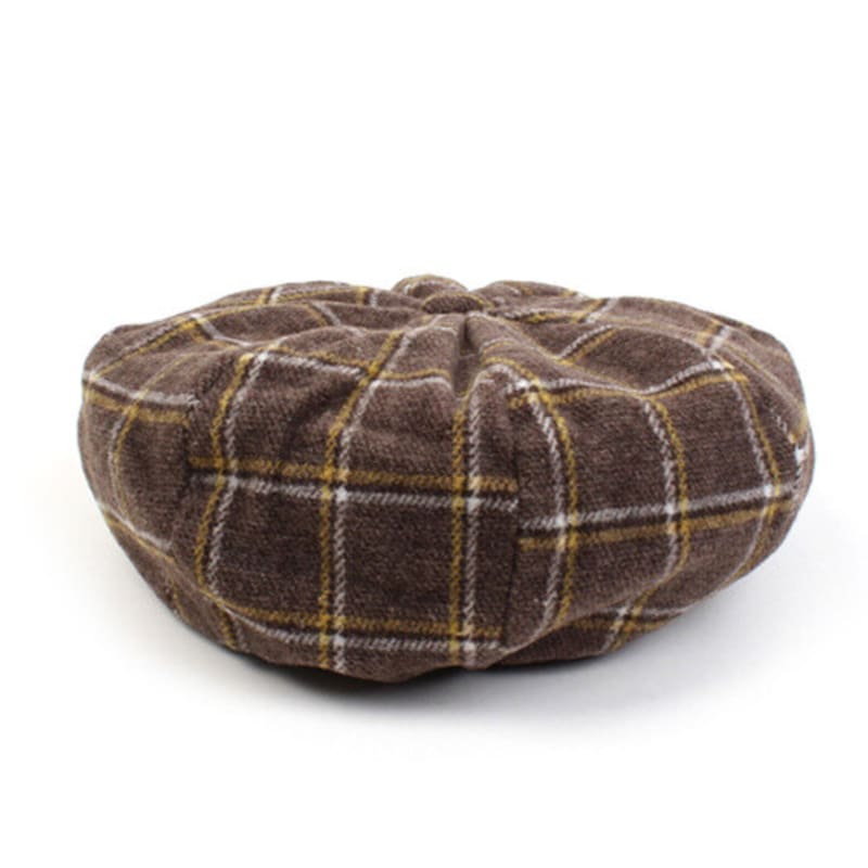 Universal chemistry Retro Check Brown Wool Beret check Beret