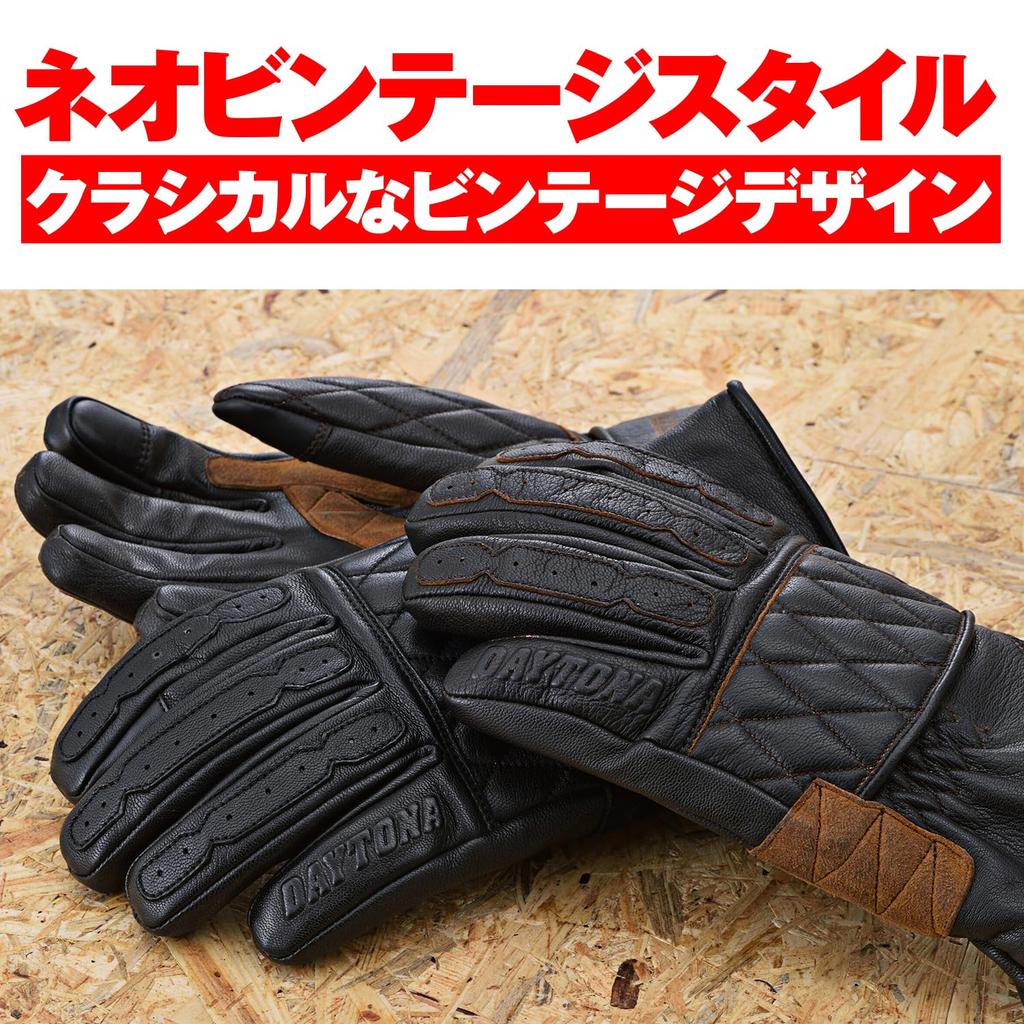 Daytona Motorcycle Winter Leather Smartphone AW Cafe Racer 22207 Gloves, (Goat Leather), Waterproof, Windproof, Compatible, Gloves, HBG-059, Black,