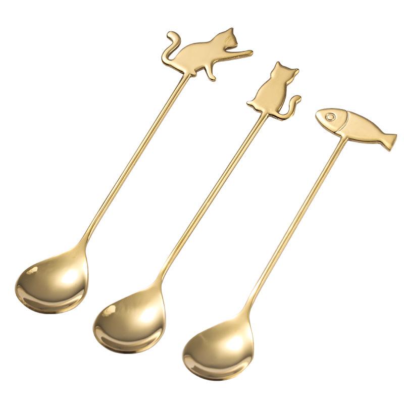 Cute Cat Shaped Stainless Steel Coffee Spoon Stirring Spoon Suitable for Dessert Snack Ice Cream Teaspoon Kitchen Tableware 2025