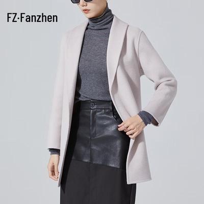 Women's 100% Wool Double-Faced Mid-Length Belted Coat