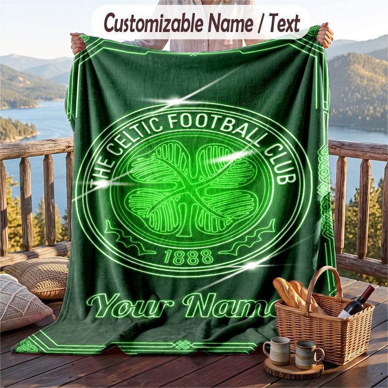 Flannel Blanket Celtic FC Print Custom Name Text Soft Throw for Sofa Bed