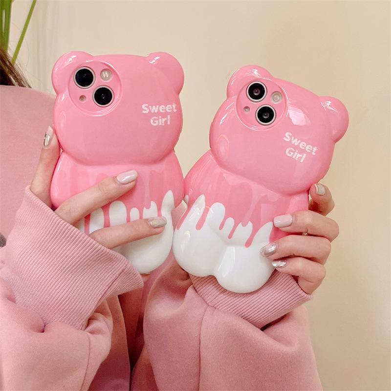 Verlauf Cremefarbenes Rosa Bär Anti-Fall Cartoon Weiche Handyhülle für Apple 14 Promax, 13, 12, 11.