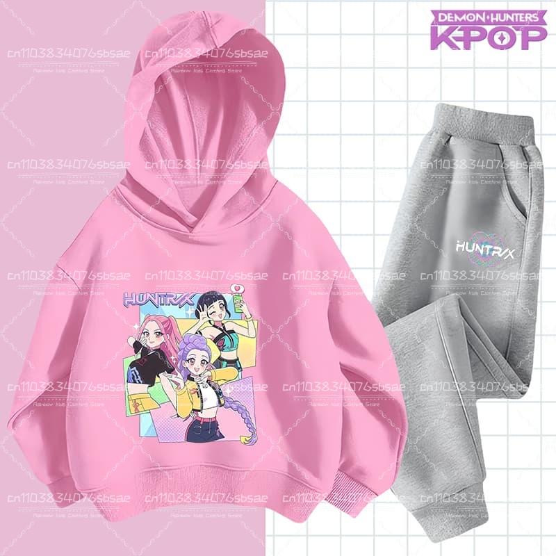 

Горячее корейское аниме Худи Мода Длинный рукав Детские Толстовки с капюшоном Спортивные костюмы Подростковые K-pop Охотники на демонов Толстовки+Брюки Комплекты Мальчики Девочки 120