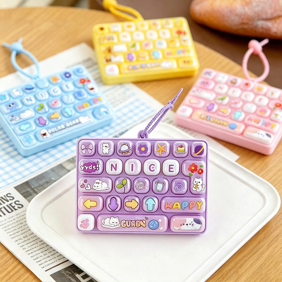 Candy Color 26 Key Fidget Keyboard Keychain Cartoon Animal Stress Relief Keycap Clicker Hand Relax Toy Bag Pendant Party Favor