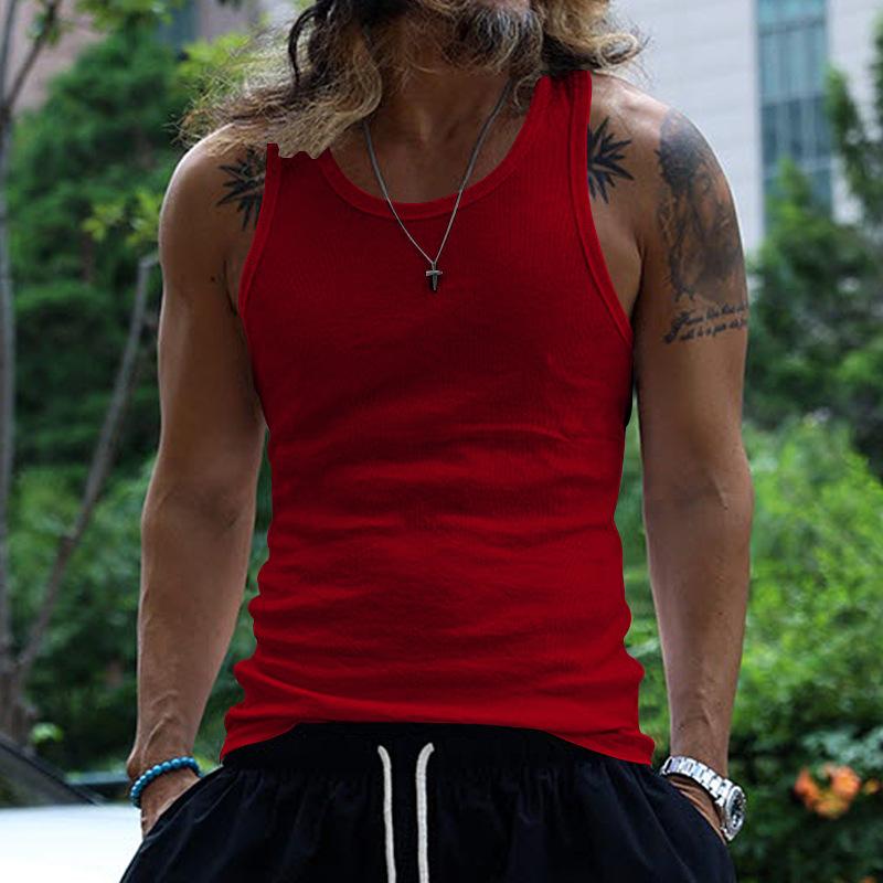 Elastic Exercise Fitness Vest for Men Summer Round Neck Plus Size Leisure Muscle Training Breathable Men