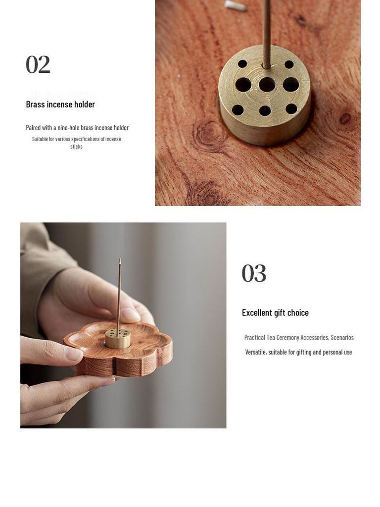 Ebony and Copper Petal-Shaped Incense Holder - Creative Sandalwood Burner Tray