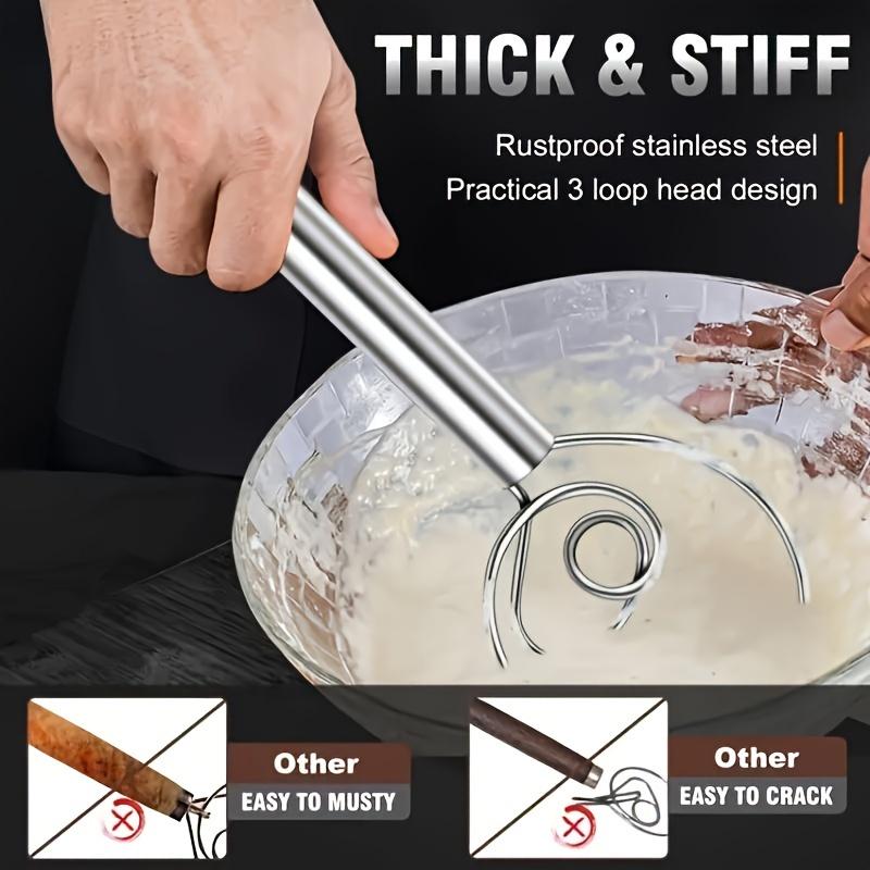Stainless Steel Handheld Dough Mixer with Scraper,Dual-Hole Quick Mixing Tool for Cooking,Baking & Whisking,Kitchen Gadget for Food Trucks & Bakeries