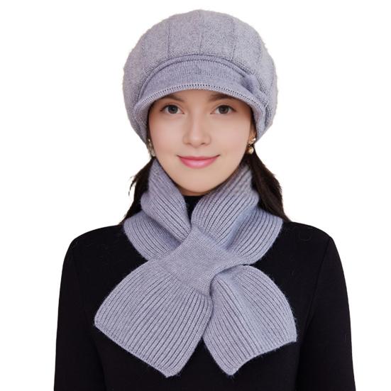 Yousheng 2Pcs/Set Women Hat Scarf Set Solid Color Knitting Baseball Hat Solid Color Thickened Scarf Set Solid Color Elastic Winter Accessories