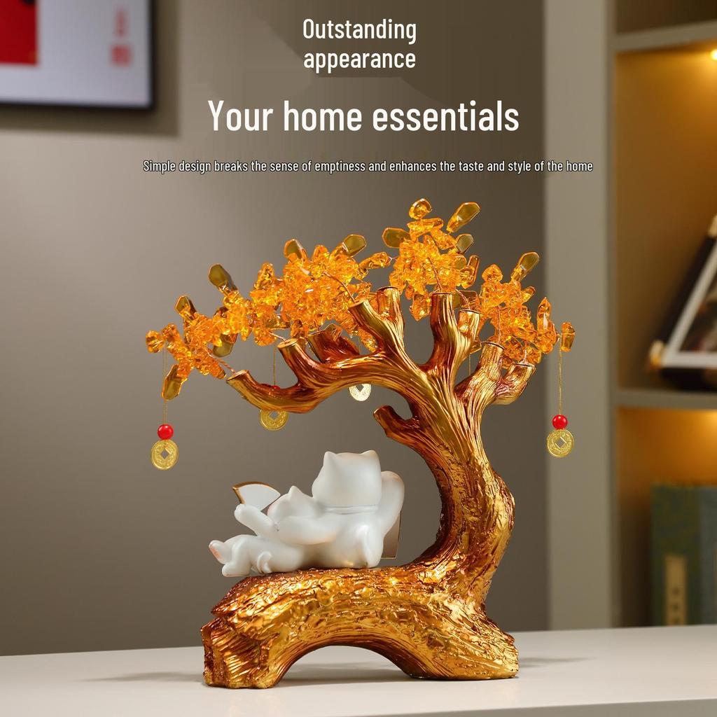 Money Tree: Wealth-Attracting Cat Figurine for Shop or Home, Perfect for Store Opening and Housewarming