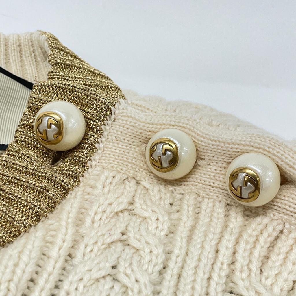 GUCCI 434363 X5D24 Multicolor Wool GG Pearl Button Stripe Knit Pullover tops M multicolorUsed