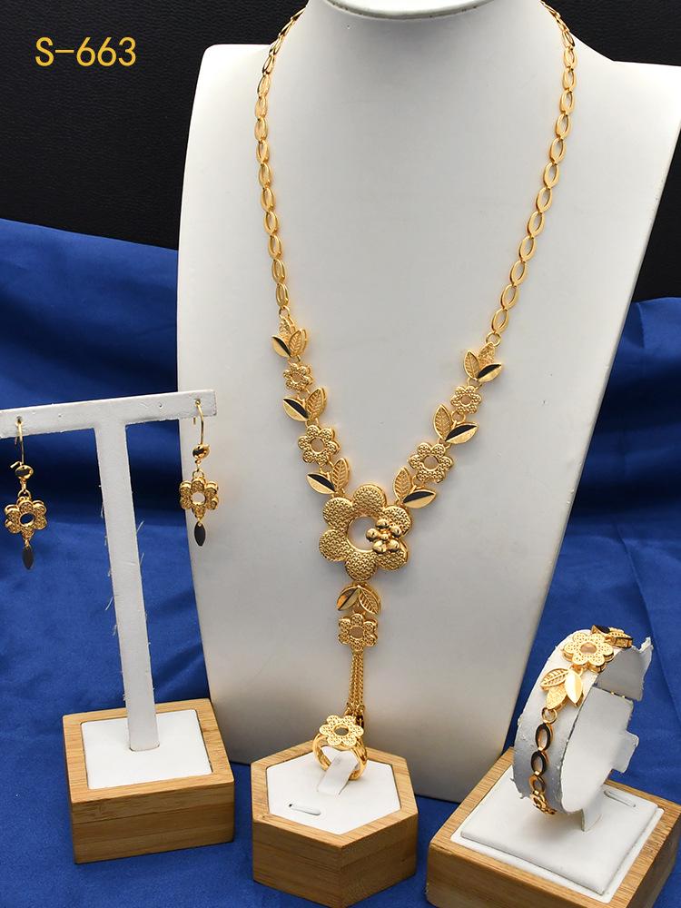 Elegant Arabic Wedding Tassel Necklace Set - 24K Gold-Plated Jewelry, Four-Piece Collection