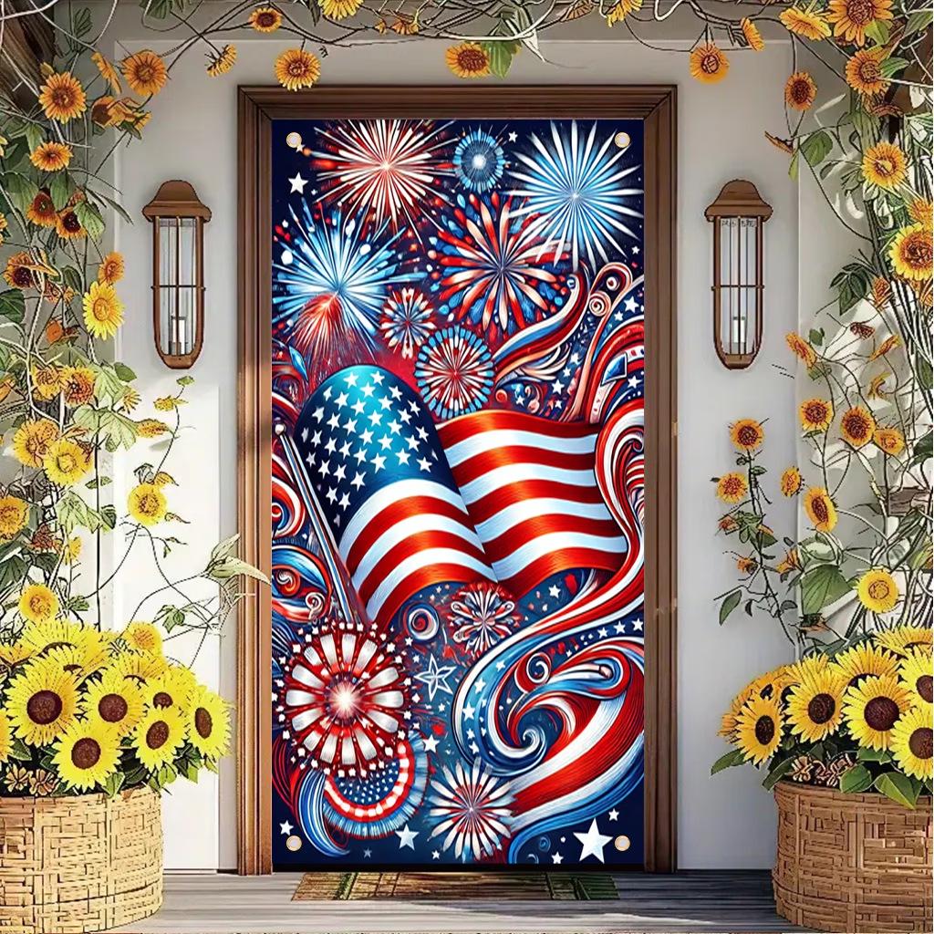 Patriotic Festival Door Banner: Polyester Hanging Flag Decoration