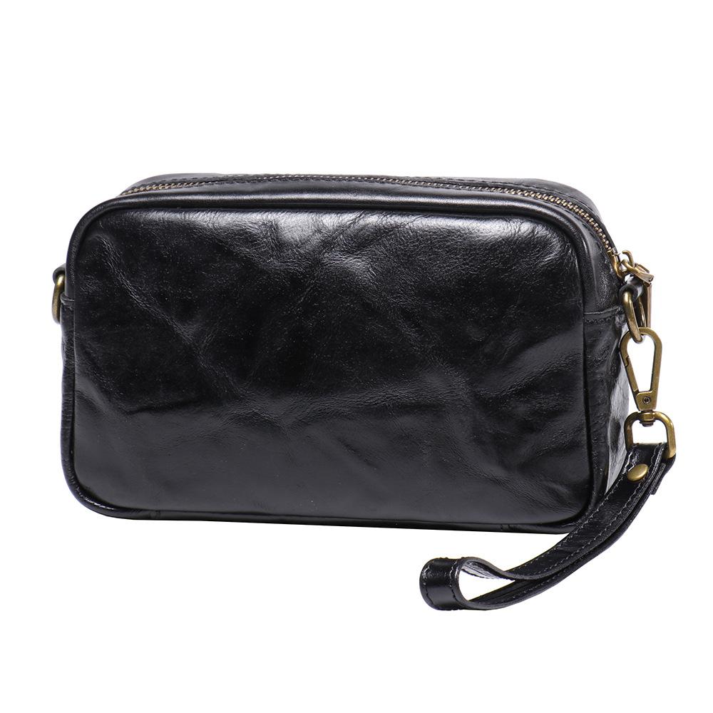 Retro Simple Men'S Bag Vegetable Tanned Leather Shoulder Bag Cowhide Trend Messenger Bag Genuine Leather Women'S Small Square Bag Steamed Bread Bag