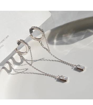 Modne Damskie Kolczyki Wiszące w Kolorze Srebrnym z Błyszczącym Kamieniem CZ Estetyczna Biżuteria na Imprezę Prezenty dla Kobiet