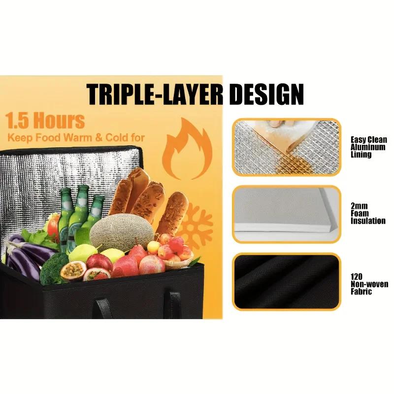 1PC, Duty Leakproof Thermal Grocery Bag with Large Capacity, Extra Long Bottom for Meal Prep, Camping, Lunch Boxes - Reusable