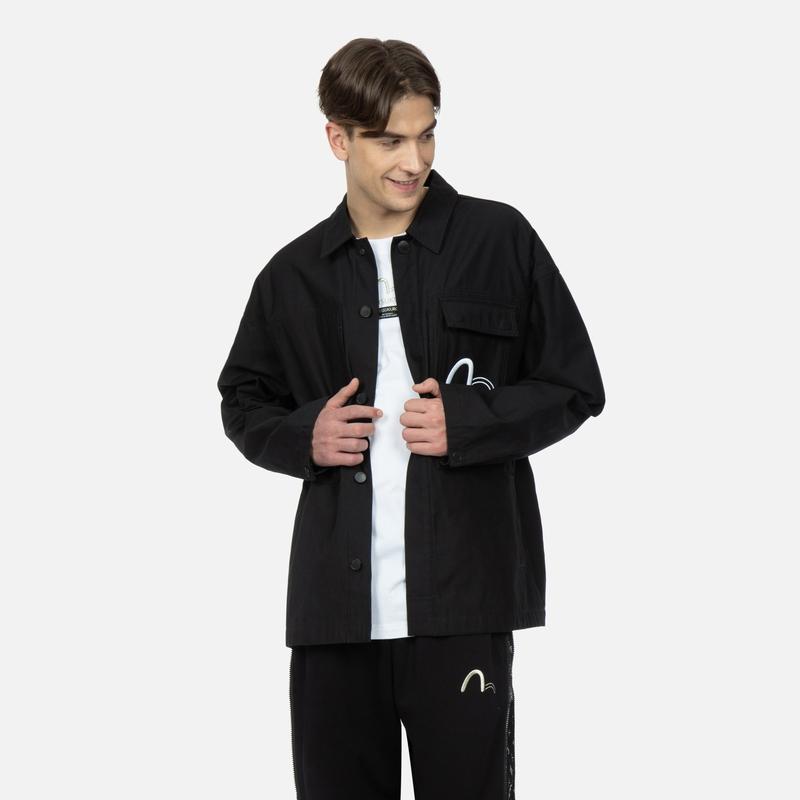Giacca da Uomo Fukushin Evisu con Logo a Lettere Ricamato Monopetto Nero 2ESGNM3SJ750BZCT