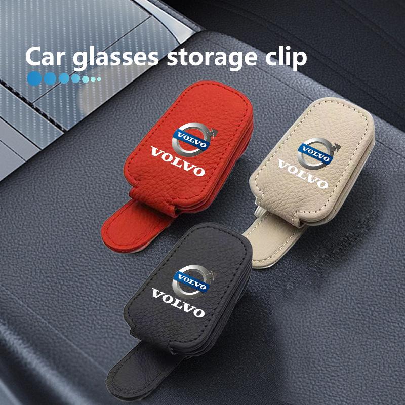 rdgfj9 For Volvo Car Magnetic Leather Eyeglass Holder Multifunctional Interior Accessories V60 V90 S60 S80 S90 C30 XC40 XC60 XC70 XC90