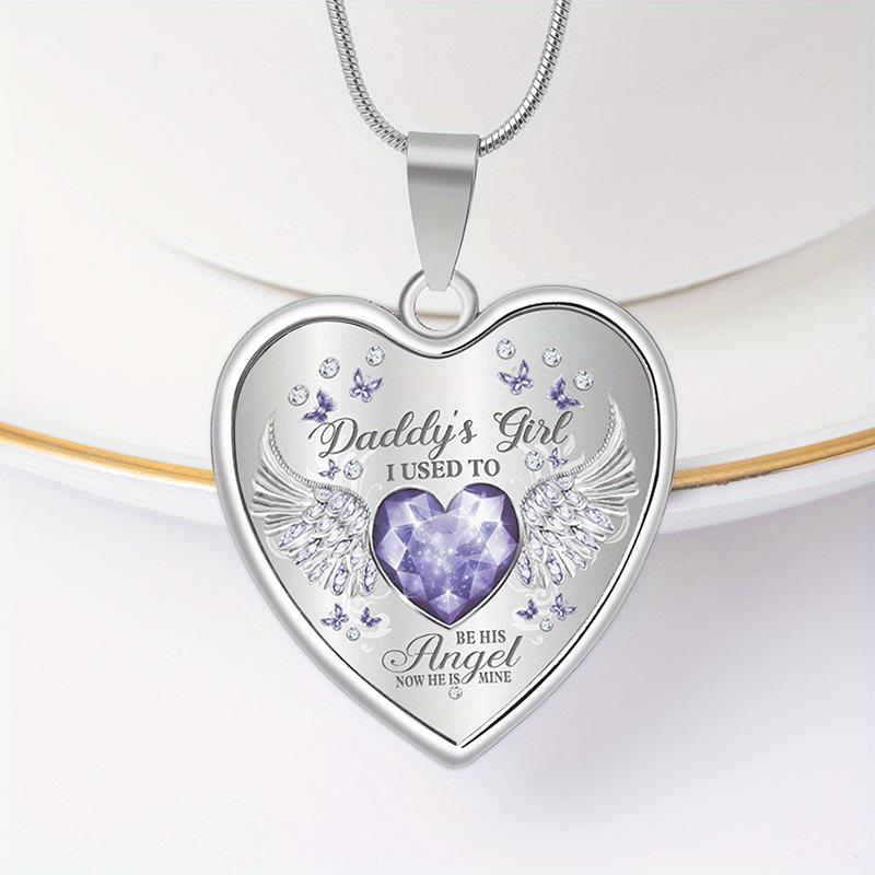 12 Months Angel Wings Daddys Girl Heart Pendant Necklace Birthday Gifts For Daugher Epoxy Jewelry