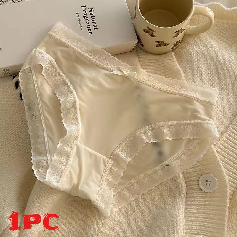 6PCS Seamless Women's Underwear Ice Silk Mid-Waist Breathable Pure Cotton Antibacterial Lace Triangle Mask Pants