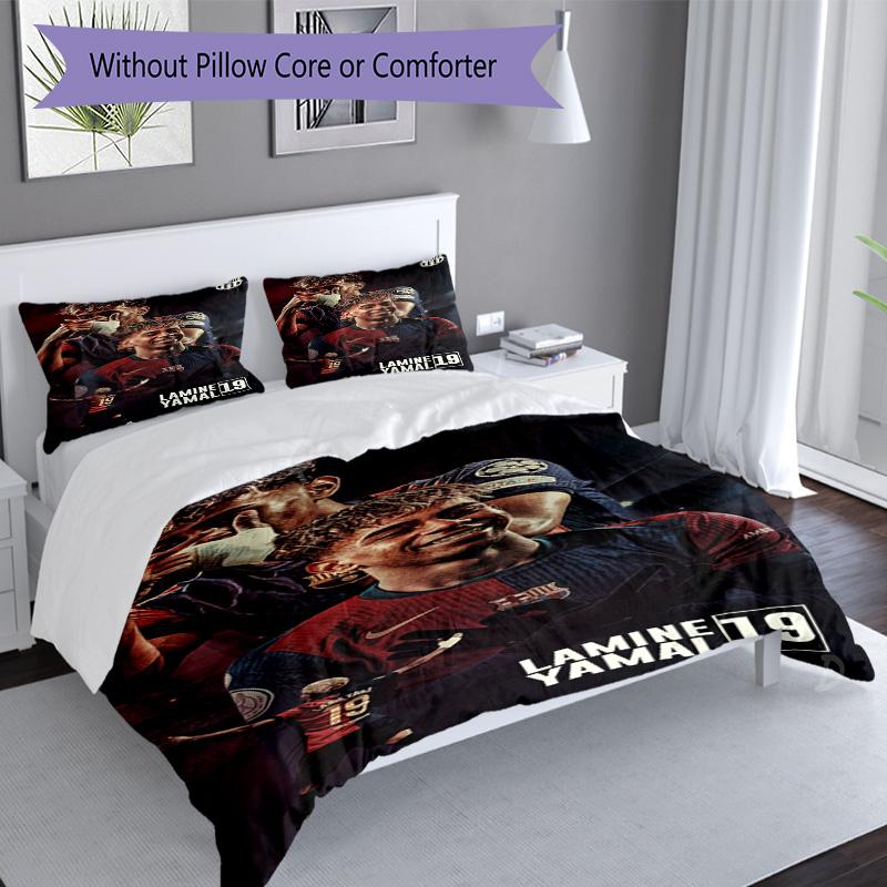 Lamine Yamal Barcelona Football Jersey Bedding Set,Comfort Bed Linen for Boys Room Decoration,Perfect Gift for Match Fans,Wrinkle Resistant Duvet Cove