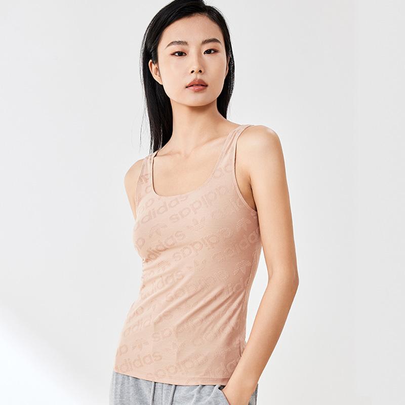 Adidas Solid Color Letter Print Tank Top Women Tops Caramel 4A3H69-303