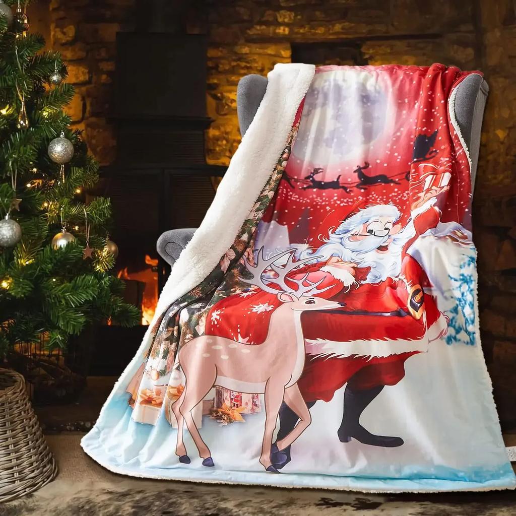 3D Print Merry Christmas Blanket Sofa Cover Throw Santa Claus Xmas New Year Blanket Fleece Warm Bed Blankets for Bedroom Couch