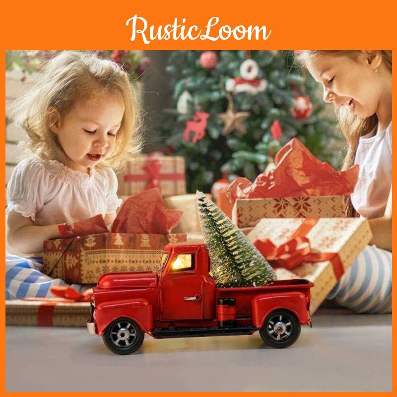 Festive Metal Red Truck Christmas Decor For Classic And Rustic Home Office Charm