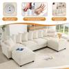 Modular U-/L-Shaped Sofa, 6-Seater, 2 Movable Footstools; USB/Type-C Charging; 8 Adjustable Cushions + 2 Decorative Cushions; Waffle Chenille, Beige