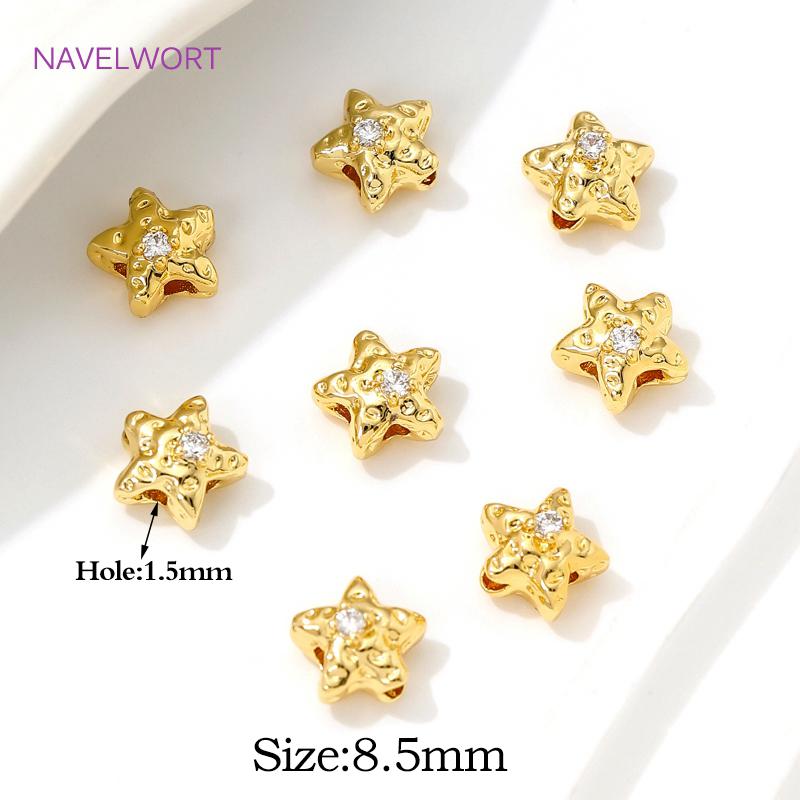 

8.5mm 18K Gold Plated Brass Star Spacer Beads For Bracelets Accessories,Separators For Bead Findings,DIY Jewelry Making Supplies 2 pieces