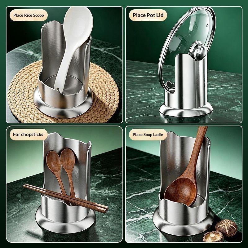 Stainless Steel Pot Lid And Spoon Holder Thickened Material Multi Purpose Design For Kitchen Cooking Organization