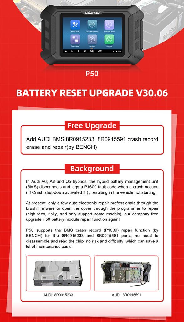 2025 OBDSTAR P50 Airbag Reset Tool Covers 86 Brands and 11600+ ECU Part No. by OBD/Bench Support Battery Reset/ SAS Reset