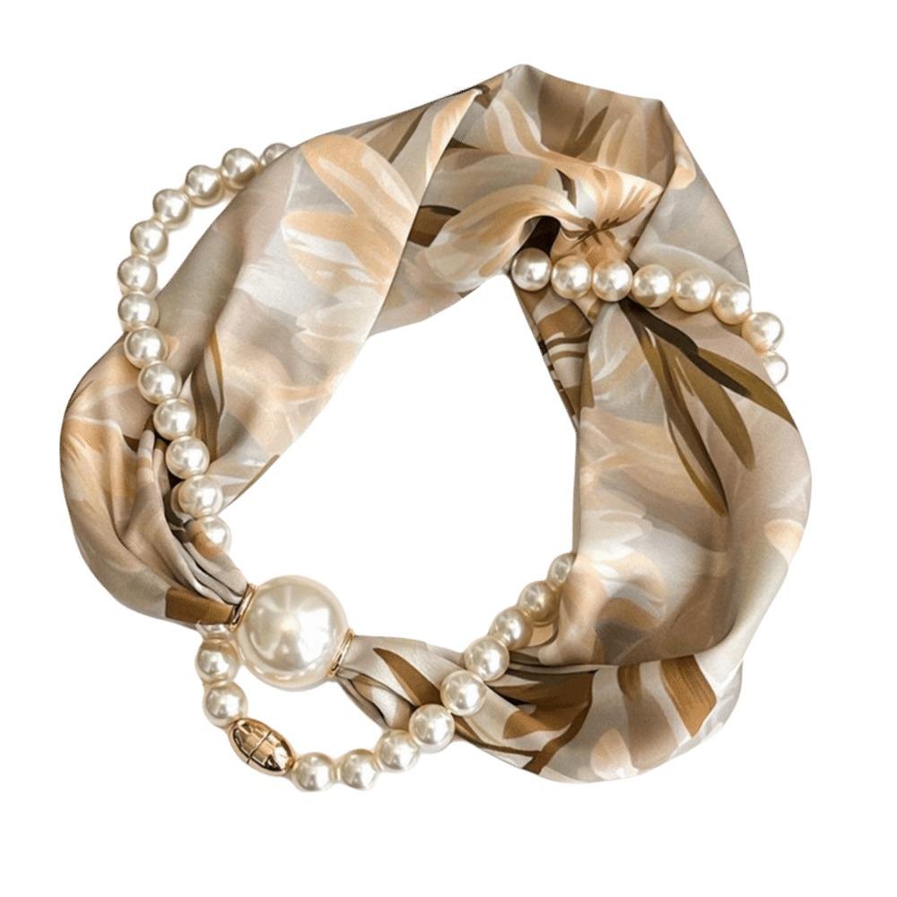 

Silk Material Magnetic Pearl Scarf Small Pearl Magnetic Buckle Long Thin Shawl Long Style Pearl Scarf Summer Season