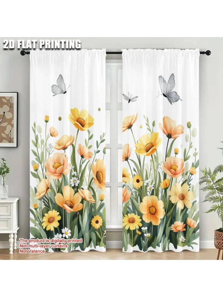 

2pc 2D plane printing Curtains Roller Blinds Colorful Plants Watercolor Flowerscurtain 100% Polyester (without rod) Decorations 100*130 Rod Pocket 1pcs