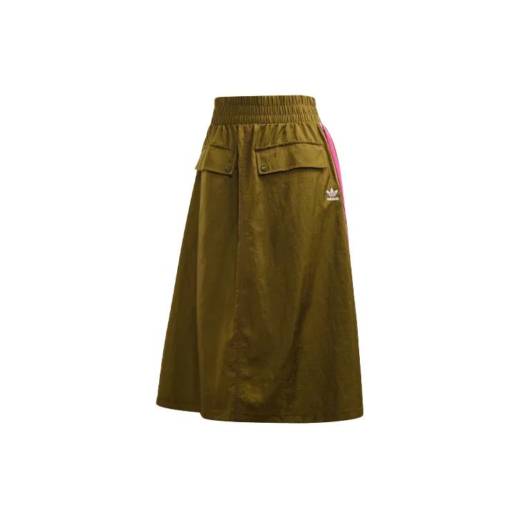 Adidas Originals Casual Long Skirts Women's Olive Green Thin Mid Length A Line Skirt (Unisex) Casual Long Skirts FL4085
