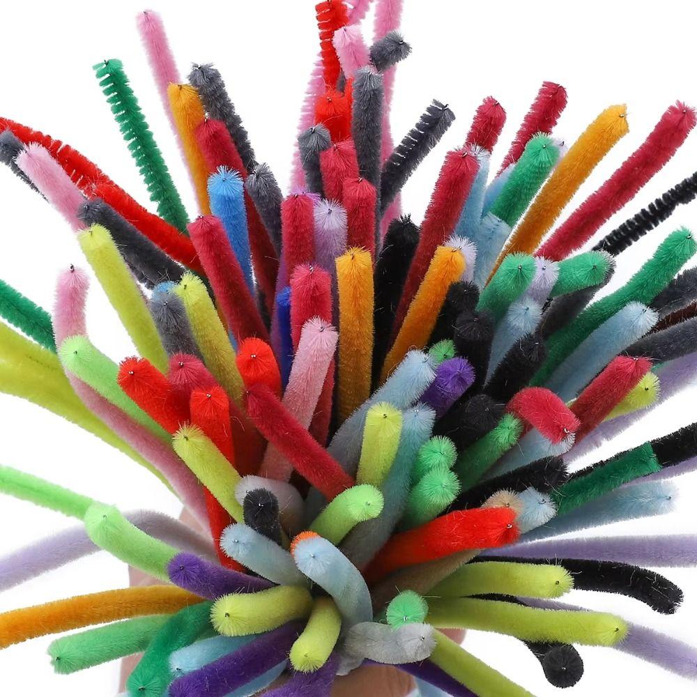 100pcs Plush Tinsel Stem Anvil Wire Craft Pipe Toys Chenille Stems Plush Wired Twist Sticks  Decor