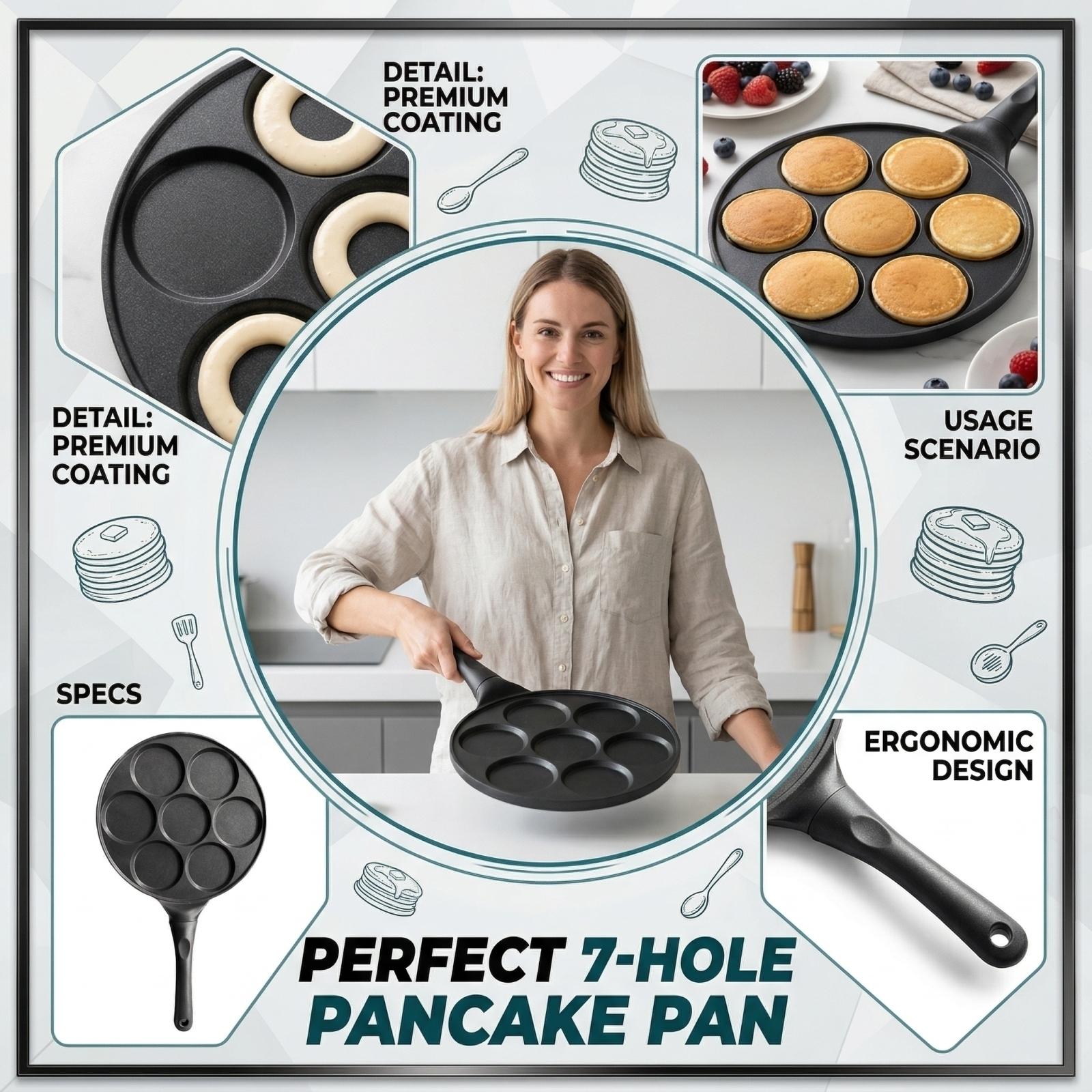 

Алюминиевая сковорода с 7 отверстиями, антипригарная, многофункциональная, для жарки яиц на завтрак one size чёрный