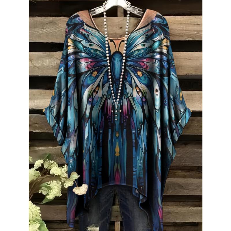 T-shirt da Donna Taglie Forti Stampa Floreale Stella Pianta Coda di Rondine Manica Corta Girocollo Top Casual per Vacanze Lavoro Quotidiano