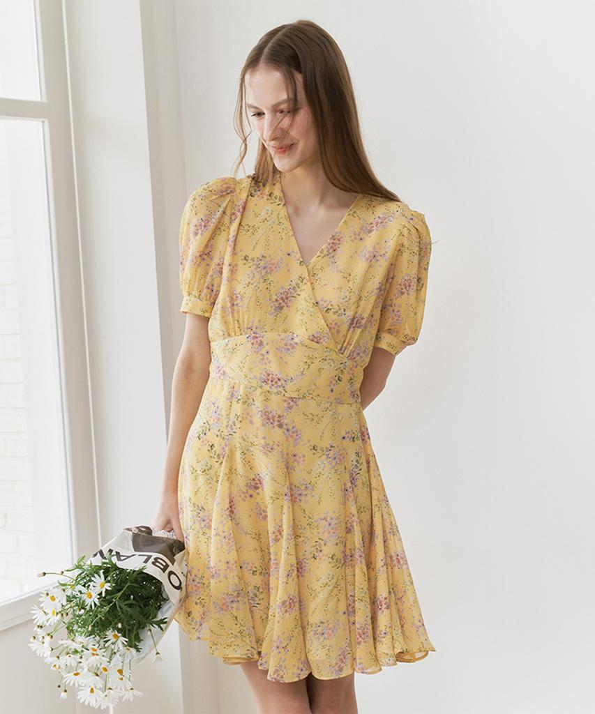 VEM.VER Half Sleeve Chiffon Flare Dress_Yellow