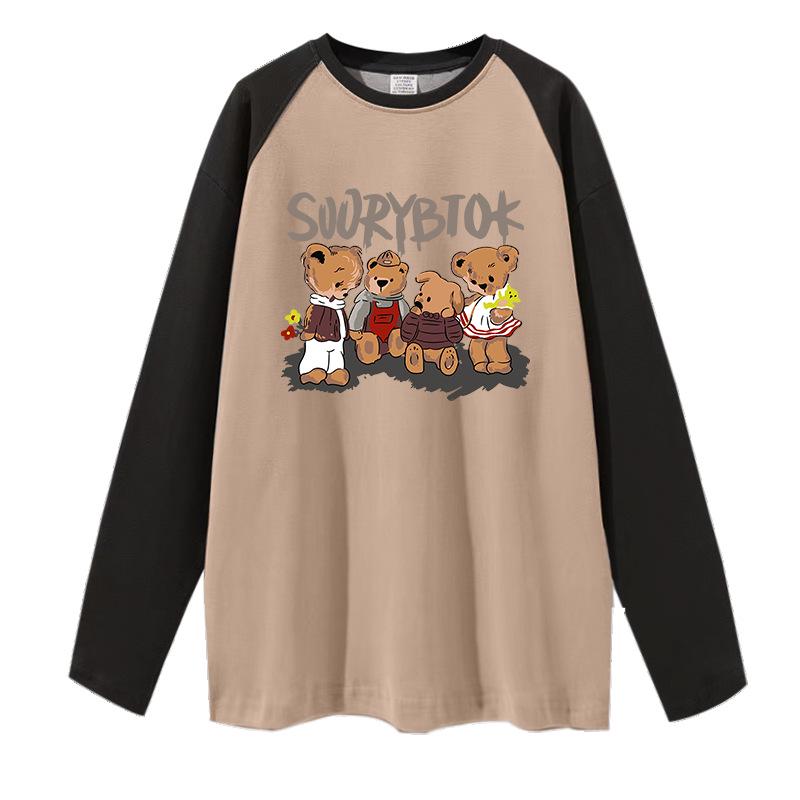 Maternity Cartoon Print Round Neck Two-Piece Set - Plus Size Loose Color Block Top for Spring/Autumn M