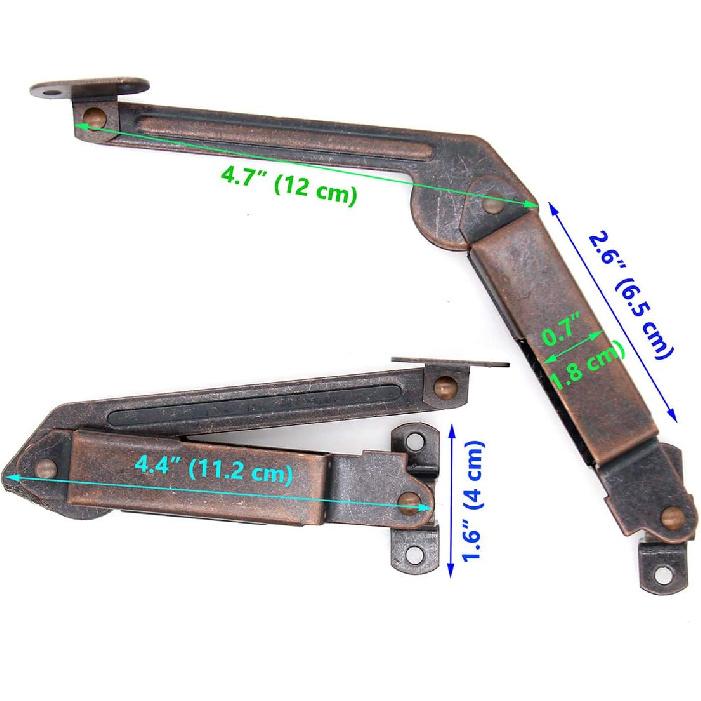 1 Pair of Self-Balancing Lid Support Hinges, Left & Right, Dark Bronze Tone Hinge with Screws for Sofa, Box, Cabinet, Open Length 7.9-in (20 Cm)